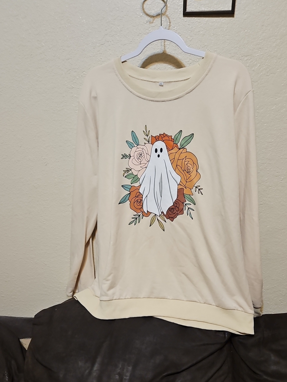 Cream Ghost & Floral Graphic Crewneck Sweatshirt